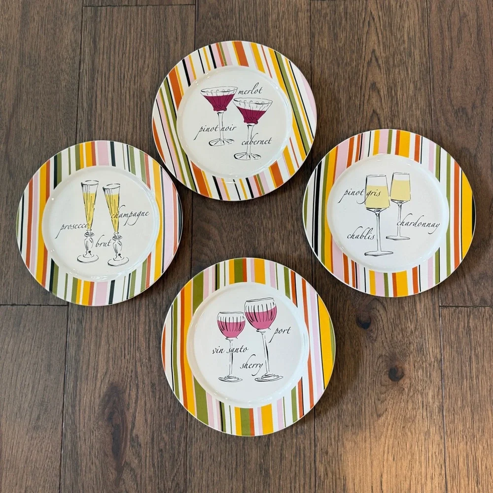 Vintage appetizer/ dessert plates designed with wine set of 4 by Rosanna